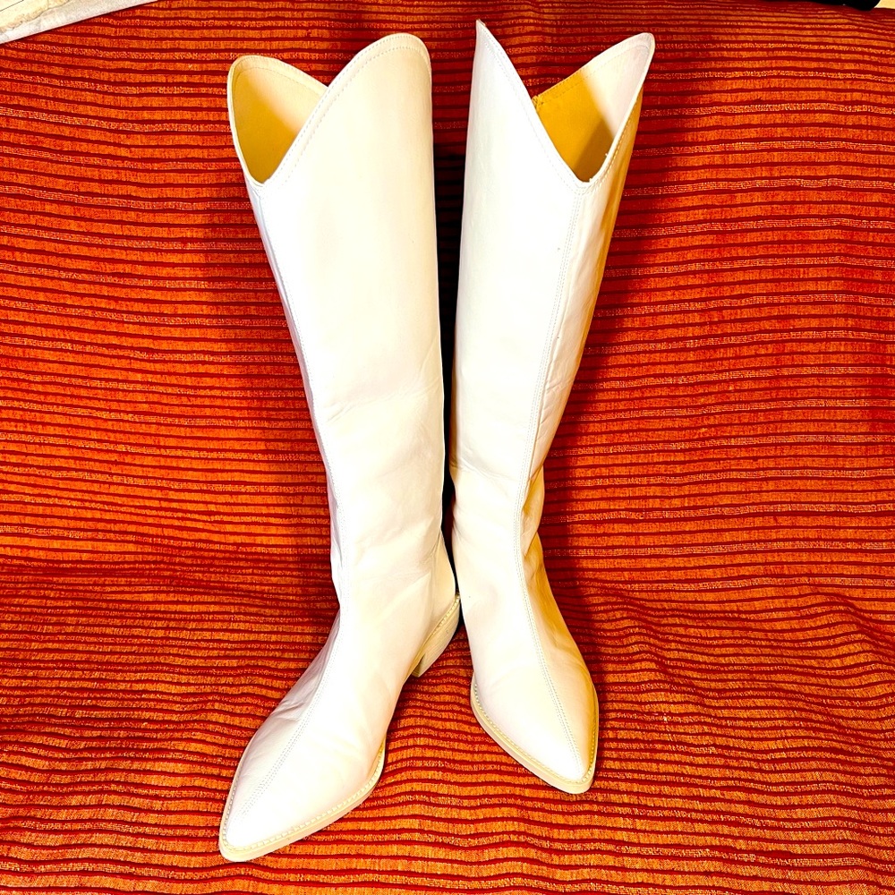 Pointed Head Chunky Heels Leather Booties Apricot Rose & Remy